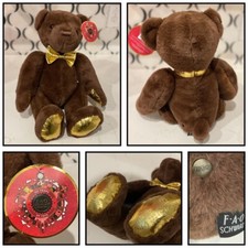 FAO Schwarz 160th Anniversary Dark Brown Gold Metallic Monogram Teddy Bear NEW