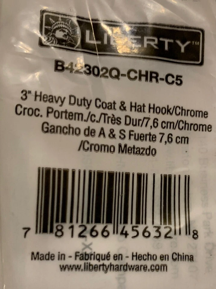 Juego de 2.  Ganchos para abrigo Liberty 3" B42302Q-CHR-C5 de alta resistencia. Cromo Foto 2 de 4