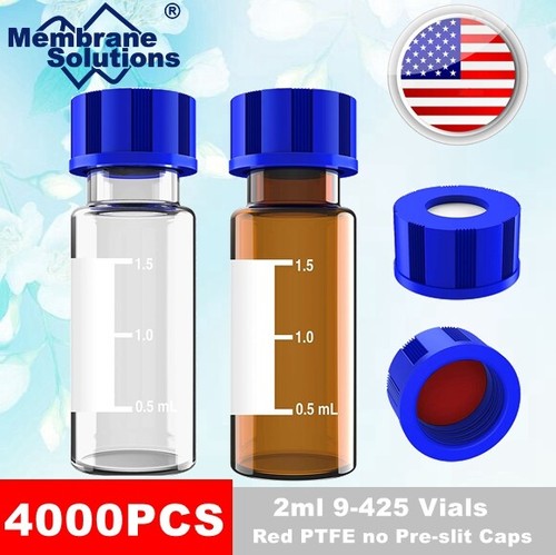 4000- 2mL Amber/Clear Autosampler Vials 9-425 BLue Screw Caps Writing Area Stand - Picture 1 of 22