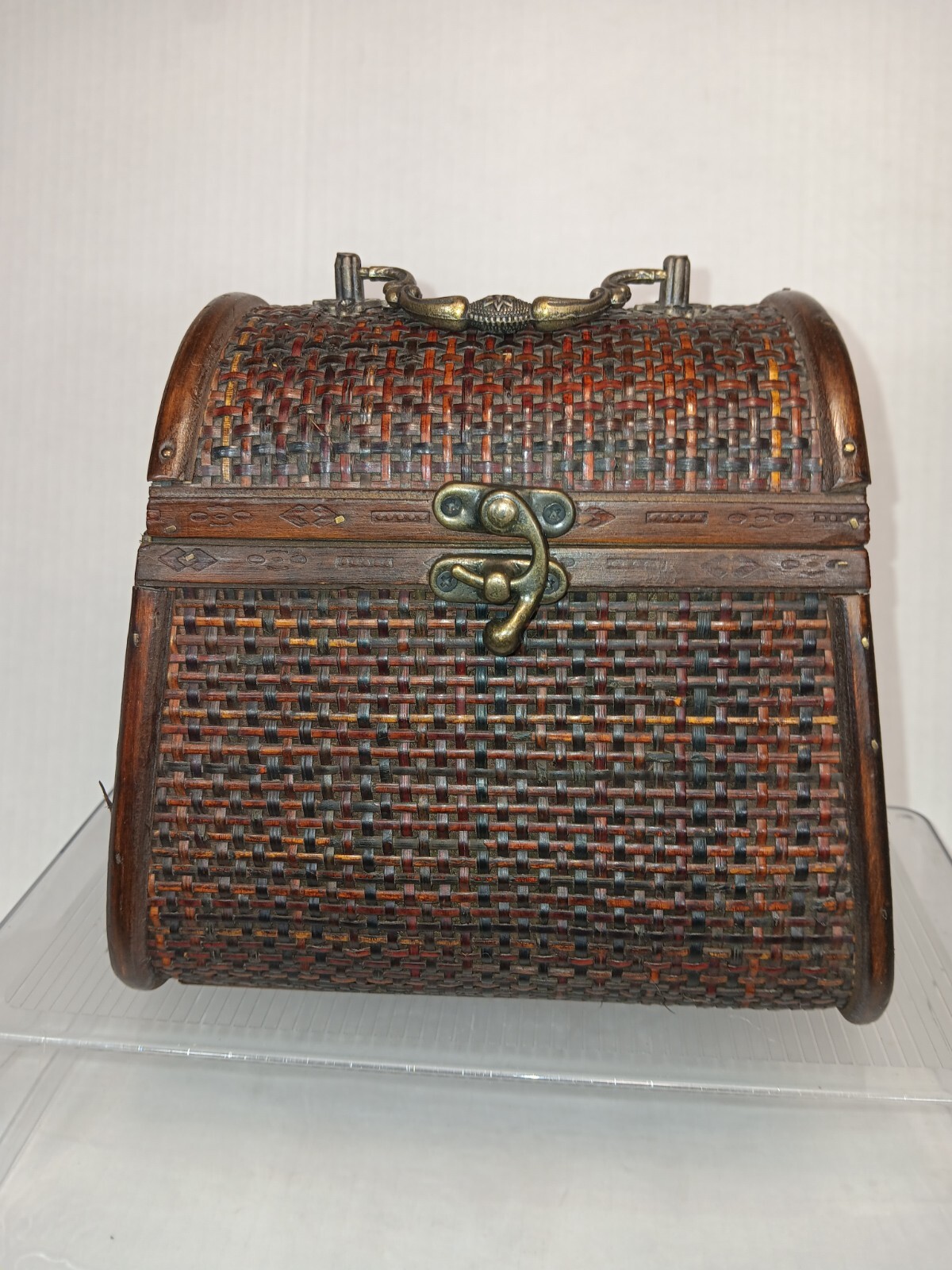 Wicker Chest Storage Small Basket With Latch  Antique Style