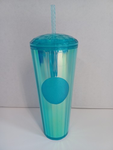 Starbucks 2021 Summer Teal Blue Iridescent Kaleidoscope Tumbler 24 Oz - NEW