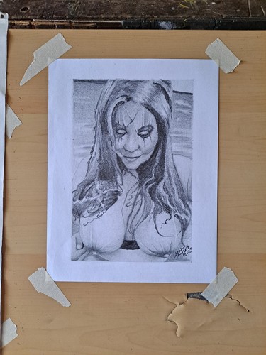 Oringinal 8,5 x 11 Zoll gruselige Zeichnung einer nackten Frau - Bild 3 von 4