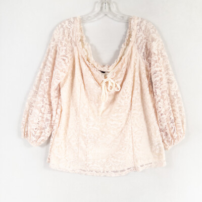 Torrid Stretch Lace Off Shoulder Corset Seamed Long Sleeve Top Sz 2X Light Pink