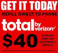 TOTAL    BY VERIZON 40 REFILL   DIRECT TO PHONE FAST REFILL   GET IT TODAY 