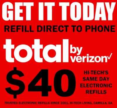 TOTAL    BY VERIZON $40 REFILL   DIRECT TO PHONE FAST REFILL   GET IT TODAY!