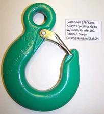 NOS Campbell 3/8" Cam-Alloy® Eye Sling Hook w/Latch Grade 100 USA, Jeeps & 4X4's
