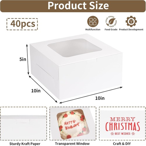 Clear Windowed Cake Boxes 40pcs 10x10x5 - Sturdy & Stylish for Baked Goods - Picture 5 of 9