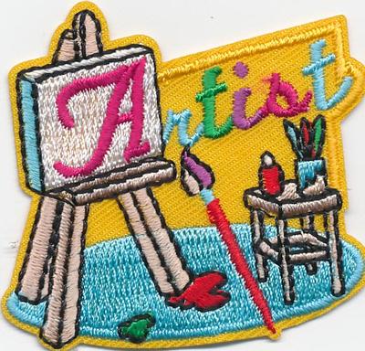 Girl Boy Cub ARTIST visit project Fun Patches Badges SCOUTS GUIDE easel talk Art