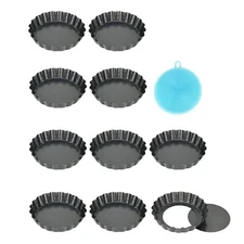 Mini Tart Pans with Removable Bottom 4 inch Set of 10, Non-stick Round Quiche...