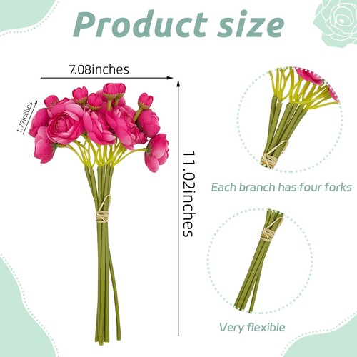 Silk Ranunculus Bouquets for Decor 6 Pcs Rose Red Artificial Flowers Faux Ran... - Picture 3 of 6