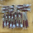 Vintage 23 Piece Lot Cherry Red Riveted Handle Stainless Flatware MCM Korea NEW