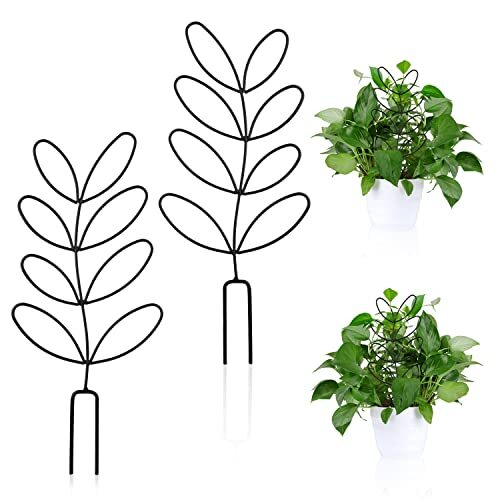 2 Pack Small Plant Trellis Leaf Shape Climbing Metal Wire Stake for Potted  Plant