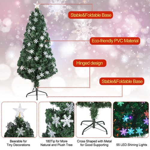 Pre-Lit Fiber Optic Artificial Christmas Tree 4/5/6/7FT & LED Lights Snowflakes - Picture 17 of 23