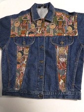 Vintage Denim Jean Jacket First Element "Its a Small World" Blue Made in USA