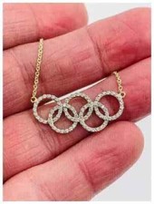 2Ct Round Cut Simulated Diamond Olympic Pendant Chain In 14k Yellow Gold Plated