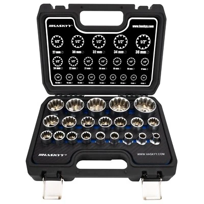 HASKYY XZN Set chiavi a bussola multidenti 8-36 mm 1/2" esterne interne bussole 21 pezzi