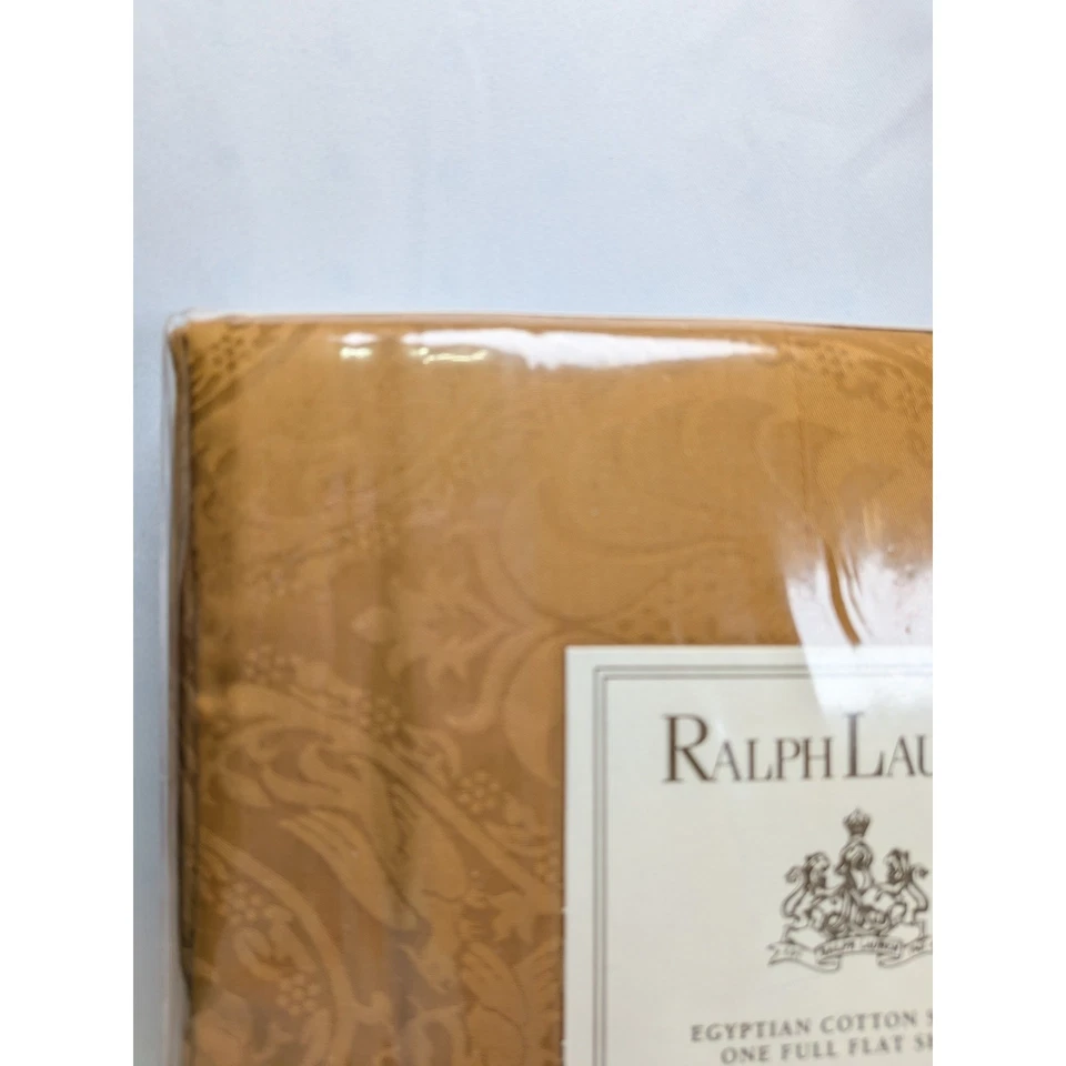 Lençol plano completo acetinado algodão egípcio Ralph Lauren âmbar Aberdeen 1995 novo na embalagem - Imagem 2 de 4