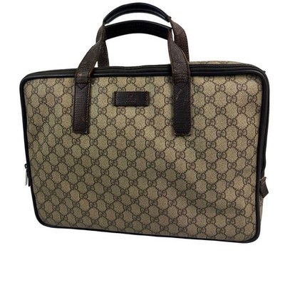 Gucci GG Supreme Briefcase Brown Leather Laptop Bag 28723 486628 Vintage