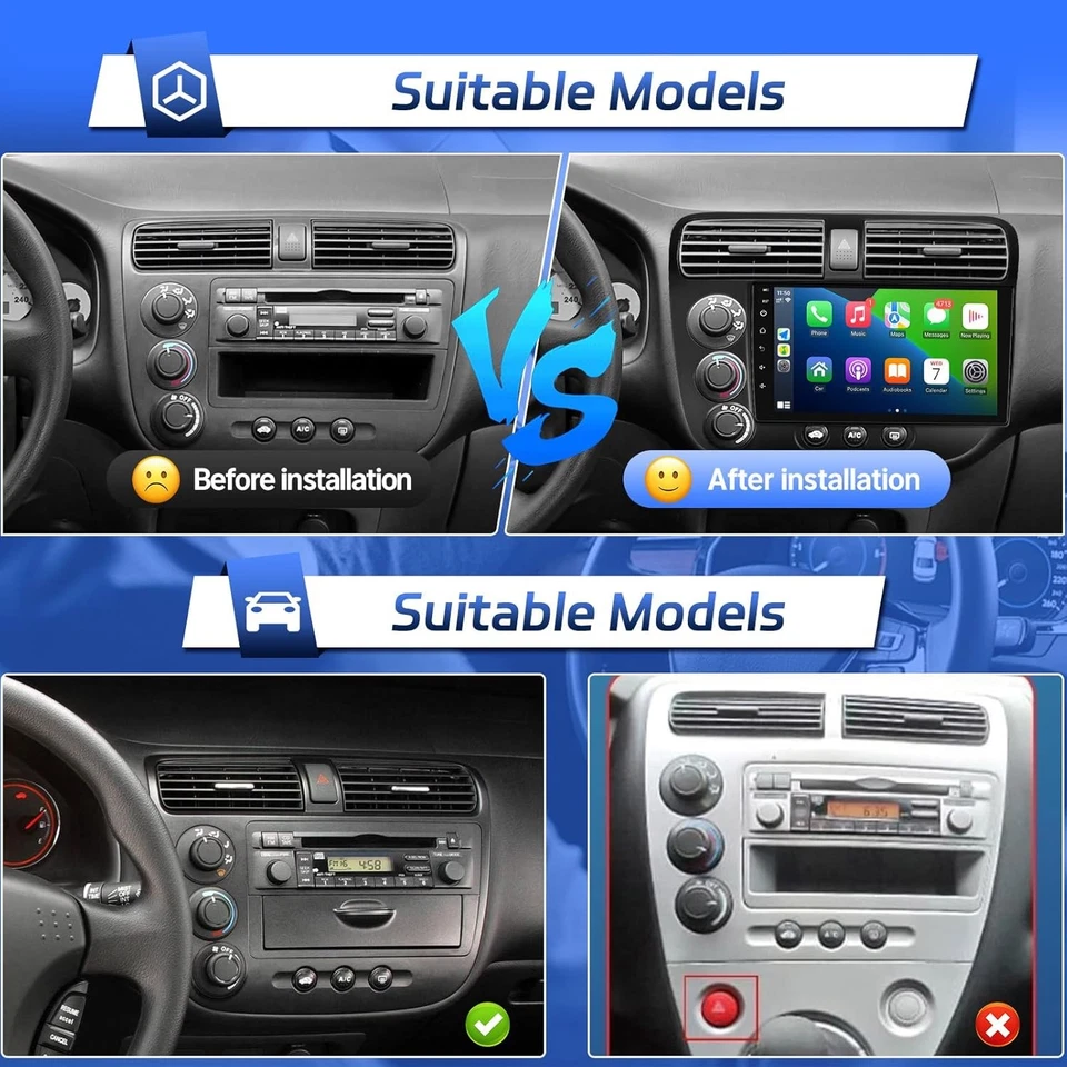 Apple Carplay For Honda Civic 2001-2005 Car Stereo Radio Android 13 GPS Navi 32G Foto 4 de 4