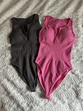 2 piece Notch Neck Ribbed Seamless Tummy Control Bodysuit Padded Tank Tops
