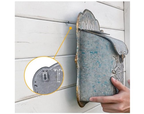 Wall Mounted Mail Post Box - Distressed Metal Blue Shabby Chic Finish - Picture 2 of 6
