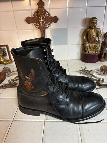 Harley Davidson Flying EAGLE Vintage Black Lace up Motorcycle Biker Boots 11.5 D - Picture 10 of 17
