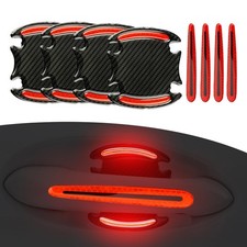 4 Set Reflective Car Door Handle Bowl Sticker, Carbon Fiber Car Door Handle S...
