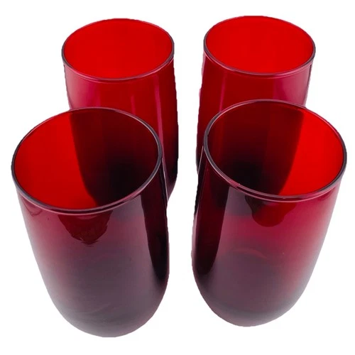 VTG Anchor Hocking Ruby Red Tumblers 5" Set Of 4 Retro Grannycore Holiday