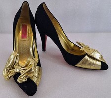 Rare Betsey Johnson Size 10 Black  Gold Bow Heels Pink Koi Sole Vero Cuoio