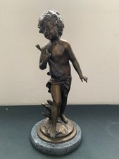 Auguste Moreau Reproduction Sculpture Boy With Lute Figure - bronzed spelter (?)