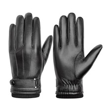 1 Pair Mens Black Driving Leather Gloves Touch Screen Soft Lined Thermal Winter
