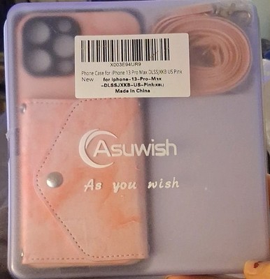 Asuwish Pink Wallet Case w/ Card Pocket & Strap for Apple iPhone 13 Pro Max