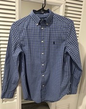 Ralph Lauren Boys L/G 14-16 Blue/White Plaid Stretch Button-Down Shirt
