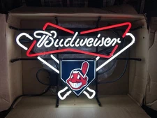 Bow Tie Cleveland Indians Baseball Bat 20"x16" Neon Sign Lamp Light Visual Beer
