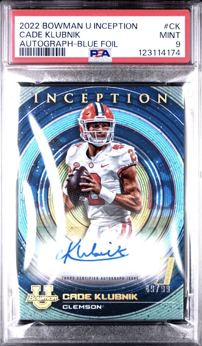 Cade Klubnik 2022 Bowman U Inception #BIA-CK Blue Foil Auto /99 PSA 9 Rookie RC