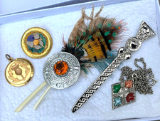 Vintage SCOTTISH CELTIC BROOCH PINS PENDANTS Sword Thistle Citrine Plume