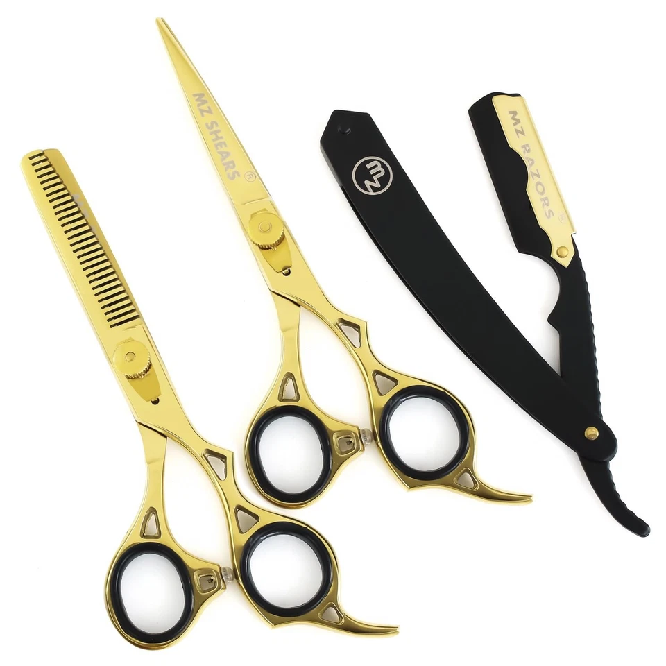 Juego de tijeras de peluquero dorado tijeras de corte de pelo profesionales, kit de tijera de adelgazamiento Foto 3 de 4
