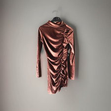 Ladies Boohoo Dark Bronze Shimmer Brown Velour Dress Bodycon Size 8 BNWOT