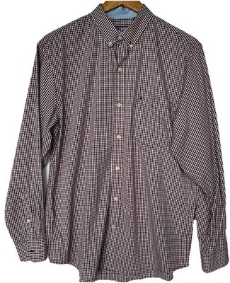 Izod Men's Button Down Shirt Maroon Gingham MEDIUM Cotton Stretch Non Iron LS