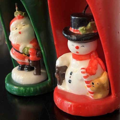 Vintage Weihnachtskerzen Weihnachtsmann Schneemann Deko Säule rot grün Urlaub Set - Bild 4 von 12