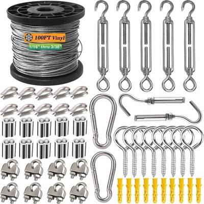 1/16 Wire Rope Kit304 Stainless Steel Wire Cable 7x7 Strand Core 100ft Vinyl Coa