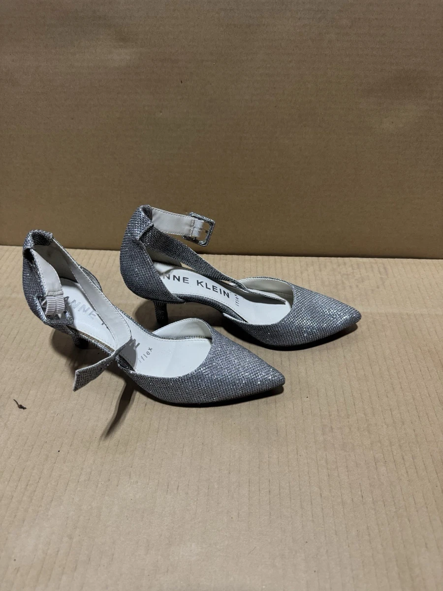 anne klein silver dress shoes Anne Klein Glitter Silver Heels Pumps Dress Shoes 6M