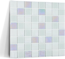 Iridescent Pearl White Glass Mosaic Tile Backsplash for Pool Bath 5 Sq.Ft.