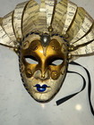 Maschera del Galeone Venetian Mask Gold Ivory Blue Music Notes Handmade Painted