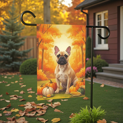 Fall Pumpkin French Bulldog Garden Flag Double Sided 12x18 24x32 Outdoor