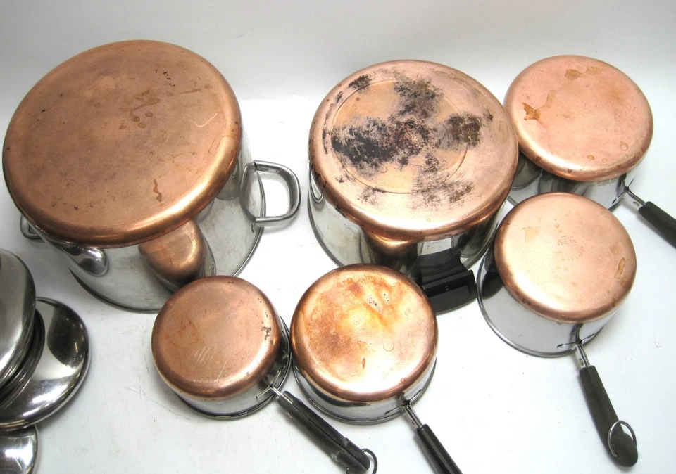 11 Piece Revere Ware Copper Bottom Pans 8qt 6qt 3qt 2qt 1.5qt 1qt #10 - Image 3 of 4