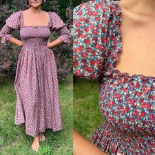 Doen Bijou Dress Roseaie Floral Print Smocked Maxi Size XS