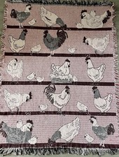 Vintage Chicken Rooster Woven Tapestry Throw Blanket Farmhouse CottageCore 90s