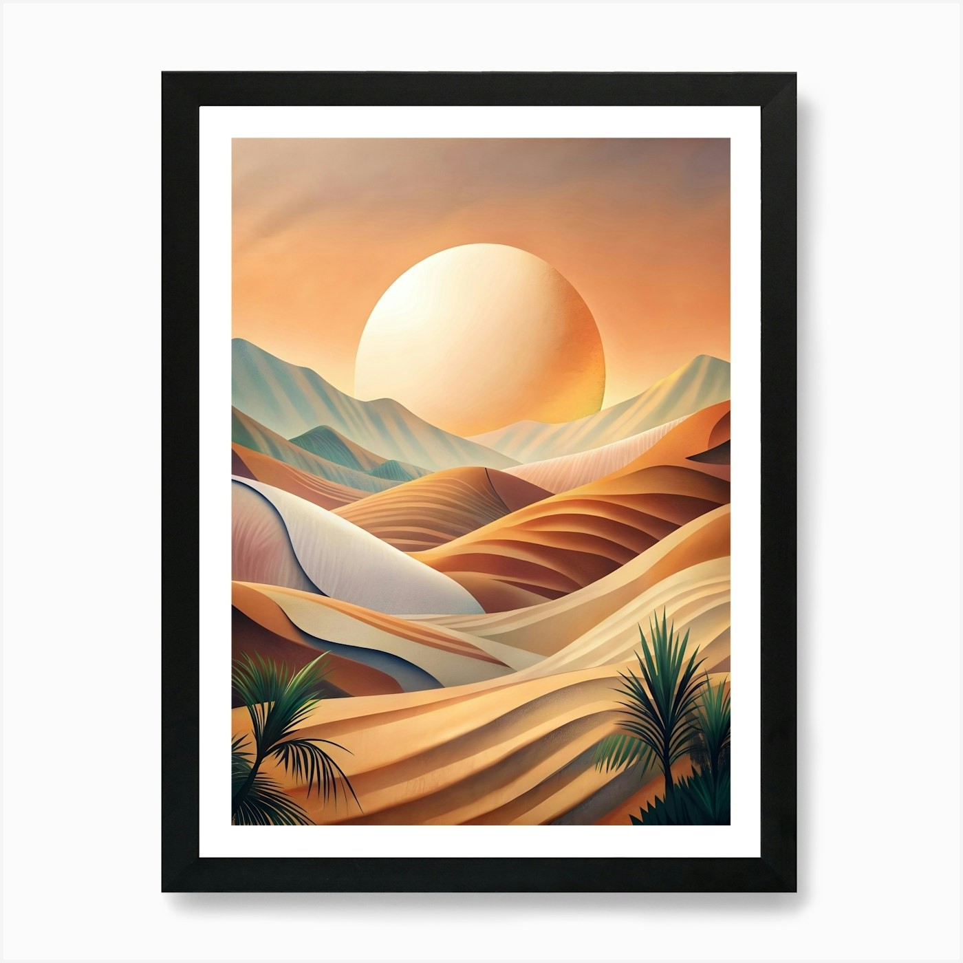 Desert Landscape With Palm Trees 4  Framed Wall Art Poster Canvas Print Picture