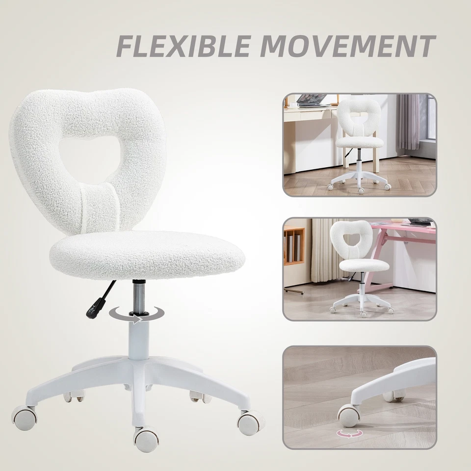 HOMCOM Armless Heart Desk Chair, Makeup Vanity Chair for Home, White - Image 4 of 4